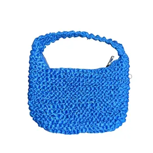 Violeta Mango Royal Blue Woven Weaving Hobo Shoulder Bag Artsy Y2K Bohemian Chic thumbnail 2