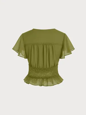 Rihoas Green V Neck Ruched Blouse thumbnail 7