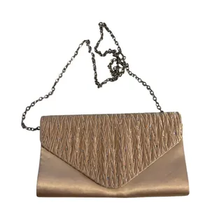 Champagne Satin‎ Pleated Rhinestone Evening Clutch Bag with Chain Strap Womens thumbnail 1