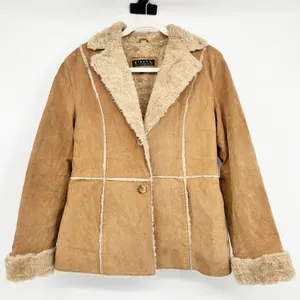 Giacca Womens Vintage Genuine Leather Faux Fur Trim Penny Lane Shearling Coat M thumbnail 1