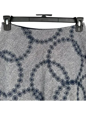 Boden A-Line Circle Embroidery Skirt Blue Gray Wool Blend Twee Mod Retro Size 6 thumbnail 6