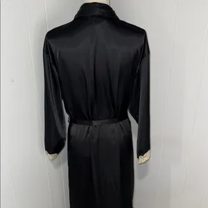 Elegant Black Satin Robe with Lace Trim thumbnail 5