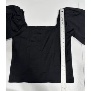 Ann Taylor Top M Black Square Neck Puff Sleeve Back Shirred Blouse Feminine thumbnail 9