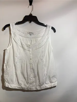 Madewell White Lace Insert Pintuck Cotton Voile Sleeveless Lightweight Top Sz S thumbnail 2