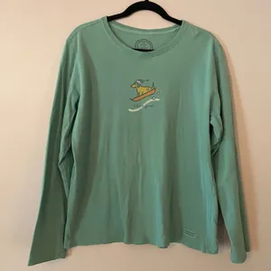 Life Is Good Blue Dachshund Dog Sledding Winter Long Sleeve Shirt Cotton Large thumbnail 1