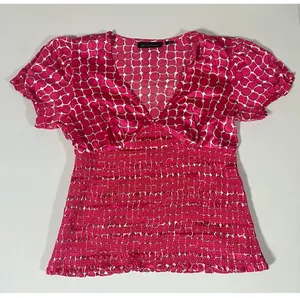 INC International Concepts Pink Circles Abstract Shirred 100% Silk Short Sleeve Shirt Top Blouse Size 6 🩷✨ thumbnail 1