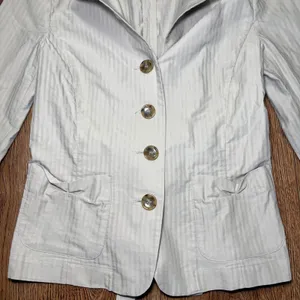 Weekend Max Mara Pinstripe Blazer Jacket Cream Cotton Women Size 4 Tie Back Chic thumbnail 10