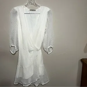 All Saints Jade Off‎ White Ruffle Swiss Dot Wrap Mini Dress thumbnail 6