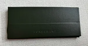 Longchamp Eyeglass Case OS Green Leather Foldable Triangular Designer Accessory‎ thumbnail 1