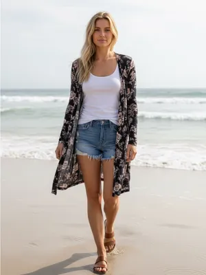 Billabong Floral Open Kimono Cardigan | Navy | Size M/L thumbnail 2