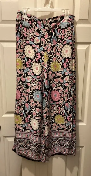 Cynthia Rowley Black Floral Wide-Leg Pants thumbnail 1