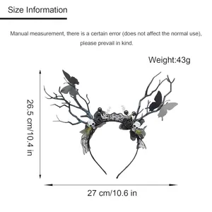 Black Gothic Headband with Skulls and Butterflies thumbnail 4