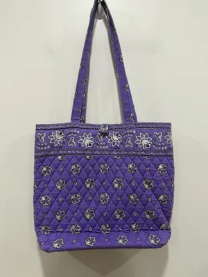 Vera Bradley Purple Quilted Tote Bag Floral Paisley Print Cotton Shoulder Bag thumbnail 6