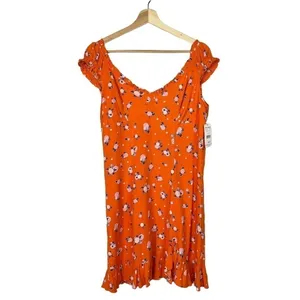 Free People Like a Lady Orange Floral Ruffle‎ Hem Mini Dress M thumbnail 3