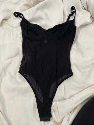 KAT THE LABEL Black Sheer Mesh Underwire Corset Bodysuit Lingerie thumbnail 2