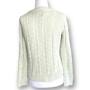 Vintage 90s Fitted Cable Knit‎ Cardigan Sweater Cropped Pastel Pistachio Green thumbnail 6