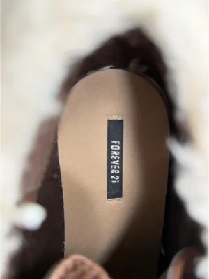 Size Us 8 Forever 21 Brown Faux Leather Fur Line Ankle Boots Women’s Lace Up . thumbnail 9