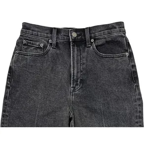 Pistola Cassie Crop Straight Jeans 27" Black Box Super High Rise Creased Denim‎ thumbnail 6
