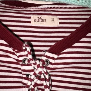 Hollister Maroon & White Striped Lace-Up Long Sleeve Top thumbnail 2