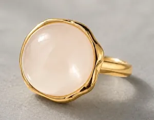 Gold Ring with Pale Pink Stone - Women's Fashion Ring Size 6 thumbnail 1