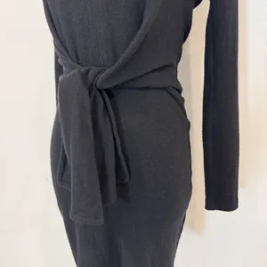 Free People Ginger Dress Size XS Black Cozy Knit Tie Waist‎ V Neck Mini Bodycon thumbnail 4