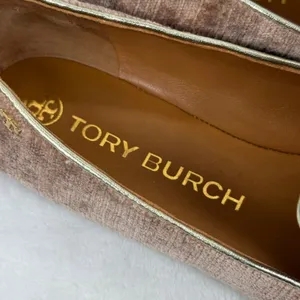 Tory Burch Dusty Rose Velvet Ribbed Smoking Slipper Loafers Gold Trim Flats 9.5‎ thumbnail 6