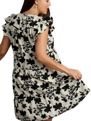 Umgee Floral Flutter Sleeve Tiered Dress (Small) thumbnail 2
