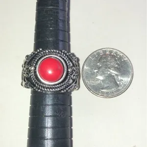 Silver Tone Bohemian Ring with Red Faux Stone thumbnail 4