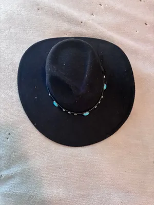 Spirit Black Western Cowboy, Cowgirl Hat, Turquoise Strap, Men Women Retro Wide Brim thumbnail 3