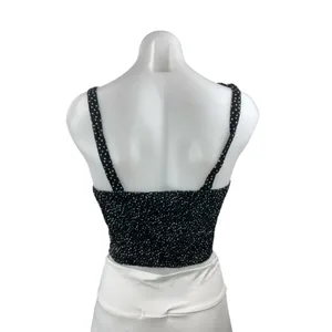 Abercrombie & Fitch Black Polka Dot Tie Strap Sleeveless Crop Cami Tank Top Sz M thumbnail 3