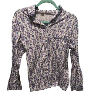 Roller rabbiot Monkey Pajama Top XS Purple Long Sleeve Button Down Sleepwear‎ thumbnail 1