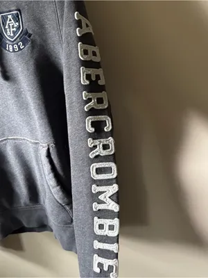 Abercrombie & Fitch Grey Pullover Hoodie with Sleeve Logo thumbnail 3