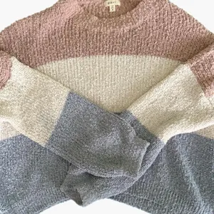Debut Neutral, Ivory White, and Blue Colorblock Crew Neck Knit Sweater thumbnail 4