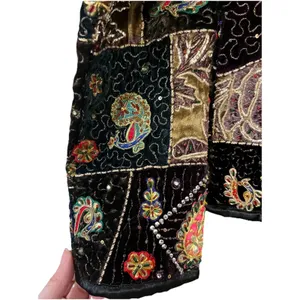 Vintage Velvet Patchwork Embroidered Jacket Black Size M thumbnail 11