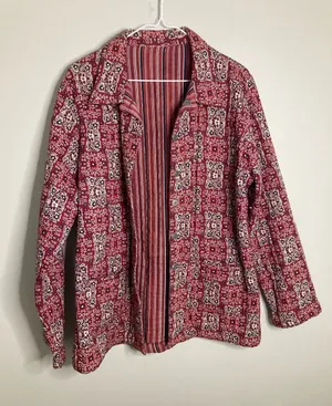 Source Unknown Red Patterned Open-Front Blazer Jacket Quilted Boho thumbnail 1