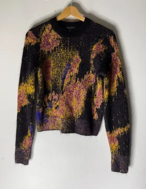 Rag & bone multicolor pink black orange mohair alpaca crew neck sweater XS‎ thumbnail 1