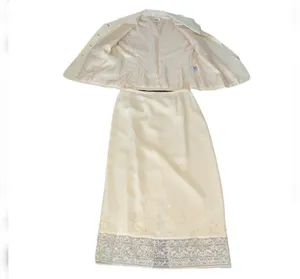 Talbots 100% Silk Cream Skirt Jacket Suit Set Size 8 Petite Lace Trim thumbnail 3