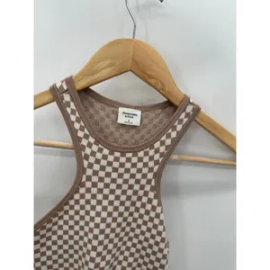 Abecrombie & Fitch Top Women S NWT Brown‎ White Checkered High Neck Racerback thumbnail 4
