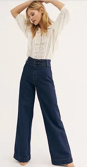 We The Free Free People Big Bell Jeans Indigo Rinse Wash Blue High Waisted Size 31 NWT thumbnail 1
