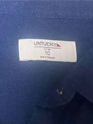 UNTUCKit Nancy Blue 100% Linen Belted Button Down Shirt Dress Size 10 thumbnail 2