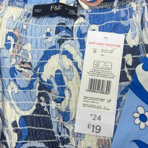NWT F&F Blue Swirl Paisley Square Neck Smocked Mini Dress Women's‎ US 18 Floral thumbnail 6
