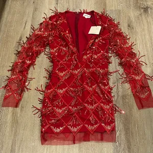 Superdown Vibrant Red Sequin Dress very low v neck thumbnail 1