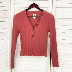 Self Esteem‎ Ribbed Knit V Neck Crop Shirt Spice Orange Medium thumbnail 7