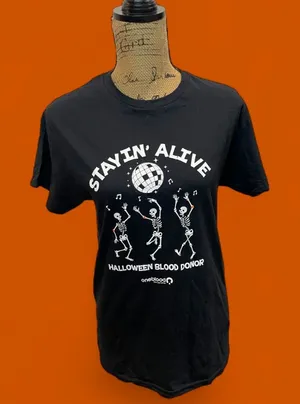 Fruit of the Loom Stayin’ Alive Halloween Blood Donor T-Shirt thumbnail 1