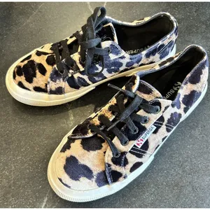 Superga 2750 FANVELVET Sneaker Leopard Velvet Print Tan Black size EU‎ 38 US 7.5 thumbnail 1