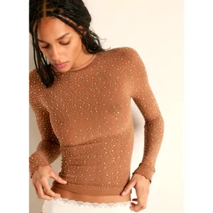 Free People Night Sky Long Sleeve Sparkly Top Argan Oil M/L thumbnail 2