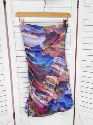 Y2k Mint Vanilla Printed Mesh Cinch Side Strapless Bodycon Mini Dress‎ Blue 8 thumbnail 9
