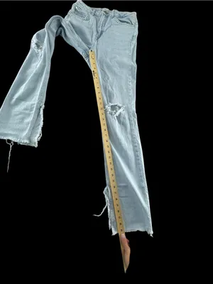 Zara Light Blue Distressed Flare Jeans thumbnail 4