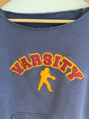 Varsity Football Oversized Navy Off The Shoulder Sweatshirt thumbnail 2