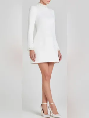 NEW Nadine Merabi White Audrina Athena Beaded Long Sleeve Minidress Sz 6 thumbnail 5